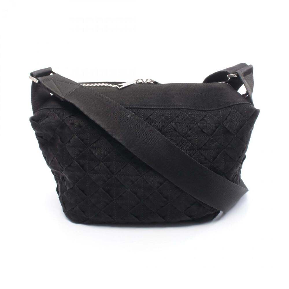 BOTTEGA VENETA Black Canvas Intrecciato Shoulder Bag